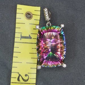 925 Sterling Silver Huge Mystic Rainbow Topaz Pendant